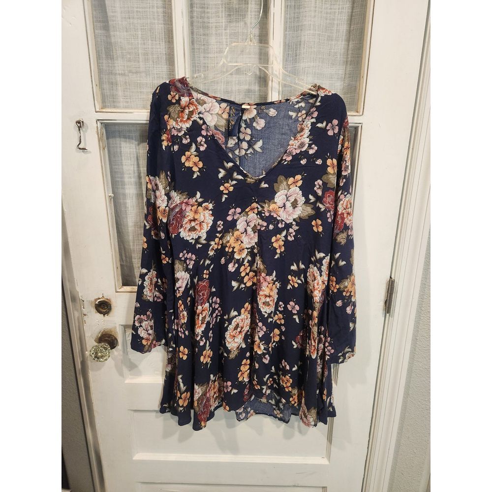 Blue Rain Navy Blue Floral‎ 3/4 Sleeve Dress Women's Size Medium